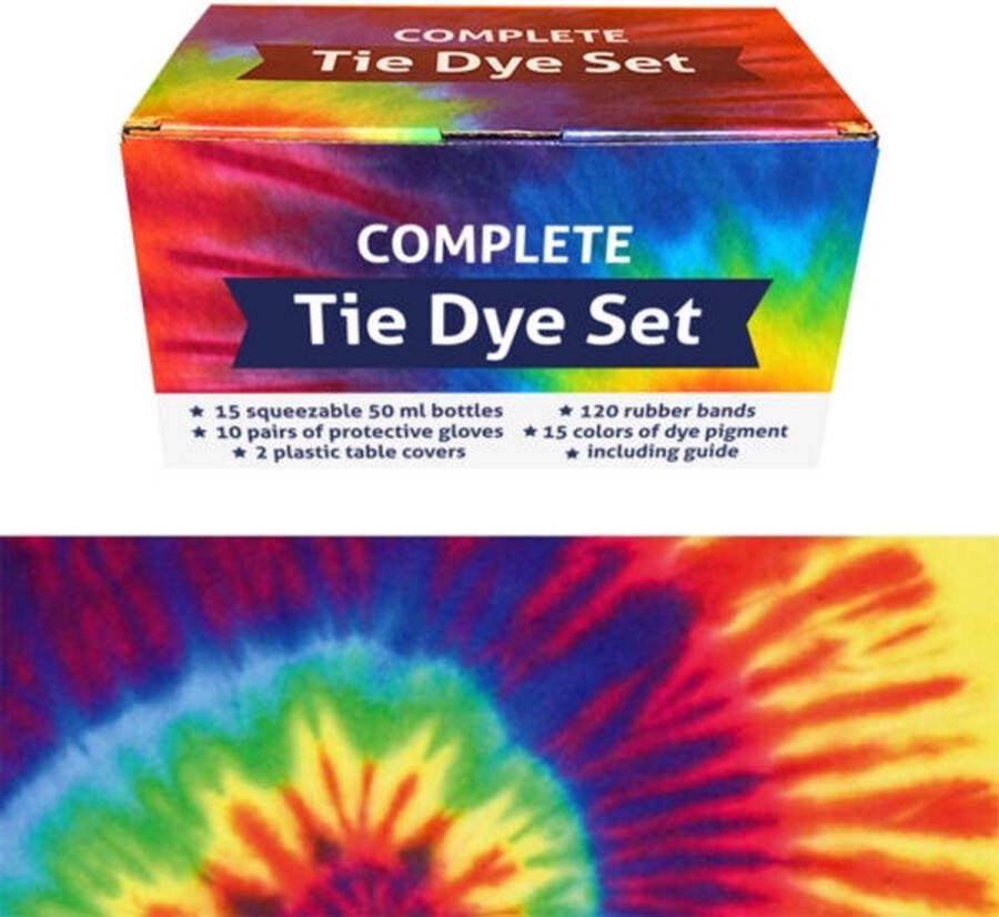 QBIX Tie Dye Kit Set van 15 kleuren Complete textielverf tie dye kit met elastiek en knijpflesjes