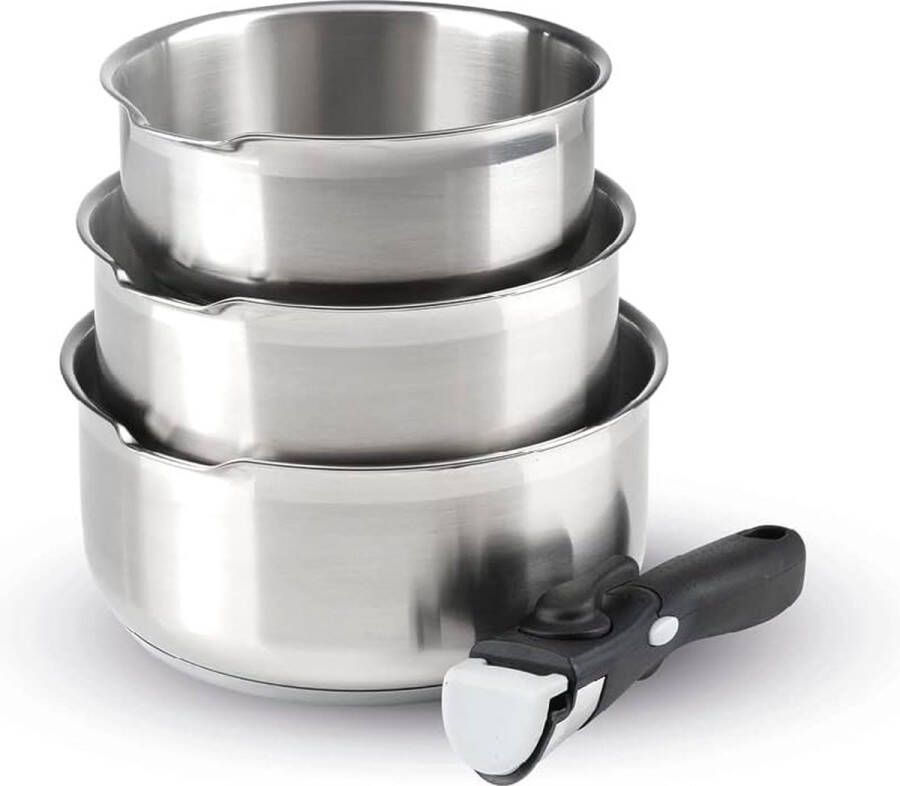 QDesign Set van 3 sauspannen in roestvrij staal met afneembaar handvat Zilver Zwart