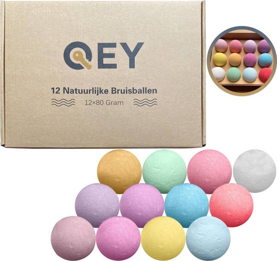 QEY XL Bruisballen set (12 stuks) voor Bad Bath Bombs 100% Natuurlijk 80+ Gram! Geschenkset Cadeauverpakking