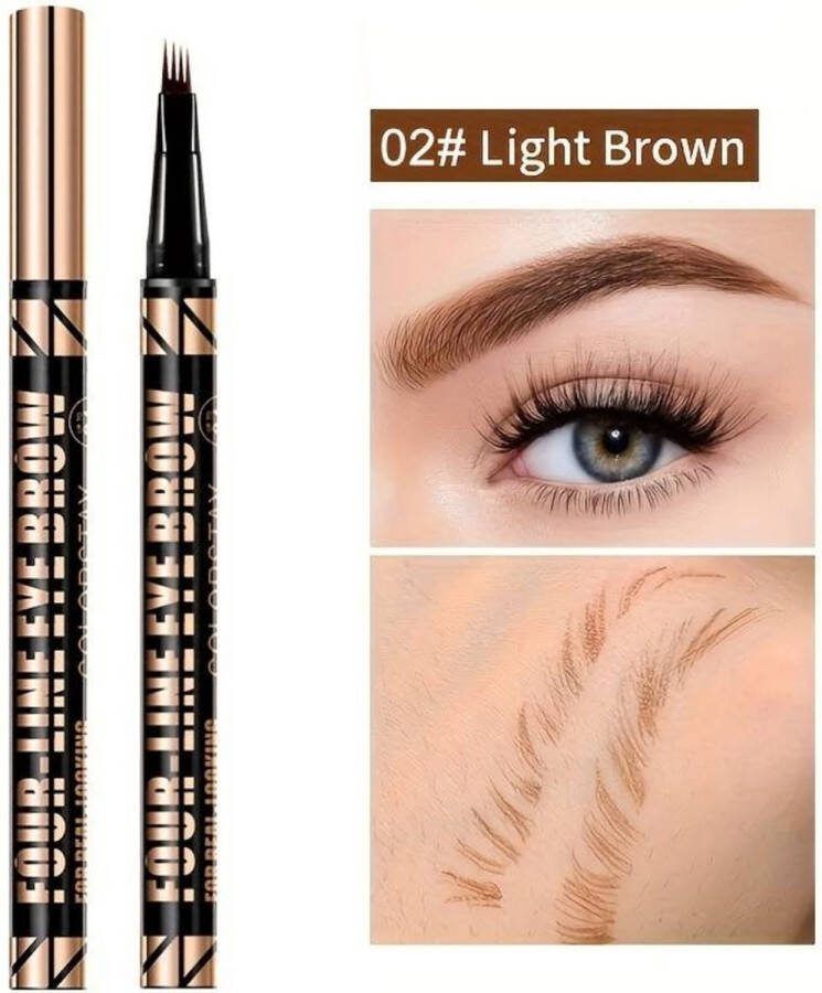 QICIY 3D Wenkbrauwpotlood Waterproof Lichtbruin Light Brown 48 uur Lang Haarachtige Kleur-effect Precisie Micro-inktpen Eyebrow Pen Professionele Wenkbrauwmake-up Pen met 4 Split heads