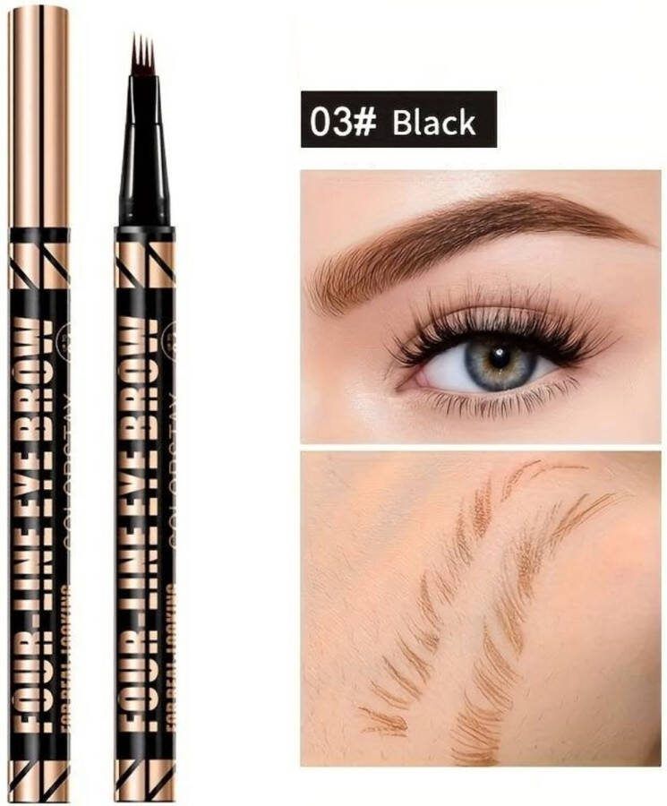 QICIY 3D Wenkbrauwpotlood Waterproof Zwart Black 48 uur Lang Haarachtige Kleur-effect Precisie Micro-inktpen Eyebrow Pen Professionele Wenkbrauwmake-up Pen met 4 Split heads