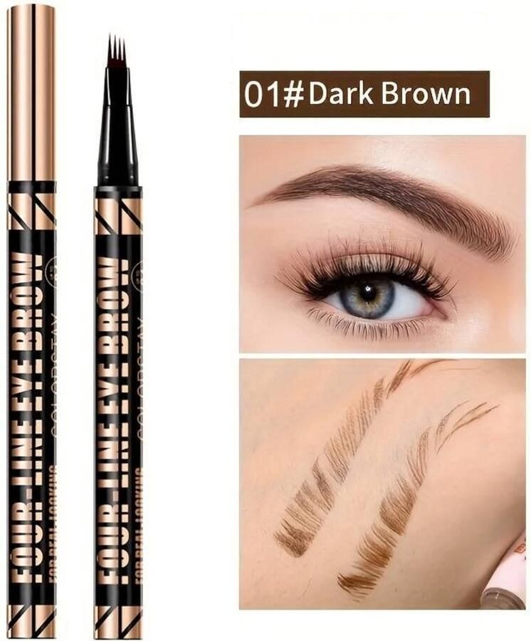 QICIY 3D Wenkbrauwpotlood Waterproof Donkerbruin Dark Brown 48 uur Lang Haarachtige Kleur-effect Precisie Micro-inktpen Eyebrow Pen Professionele Wenkbrauwmake-up Pen met 4 Split heads