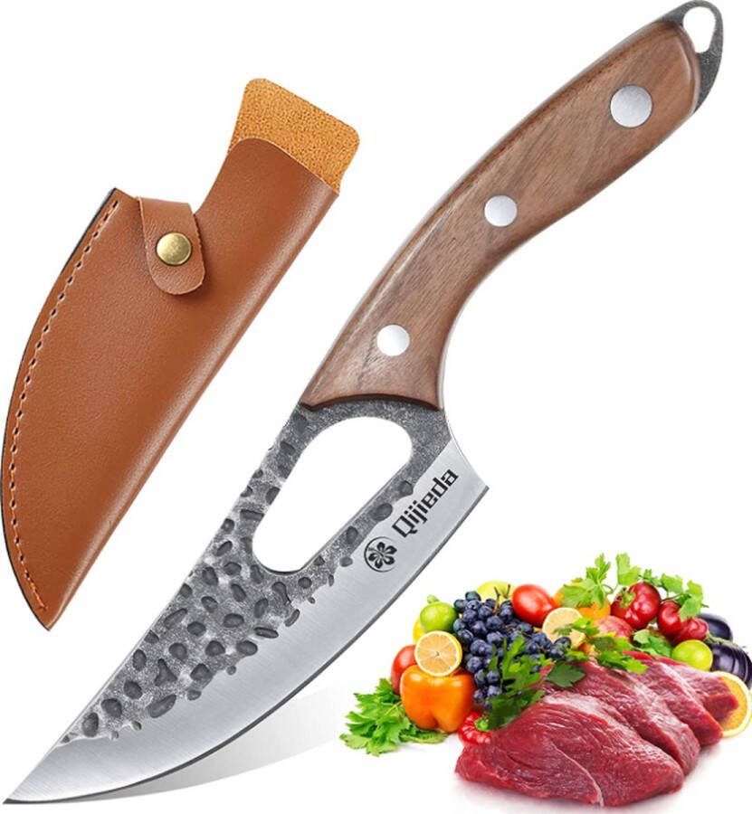 Qijieda Koksmes Vleesmes Slagersmes Keukenmes van hoogwaardig staal Handgesmeden Japans Mes Bbq mes