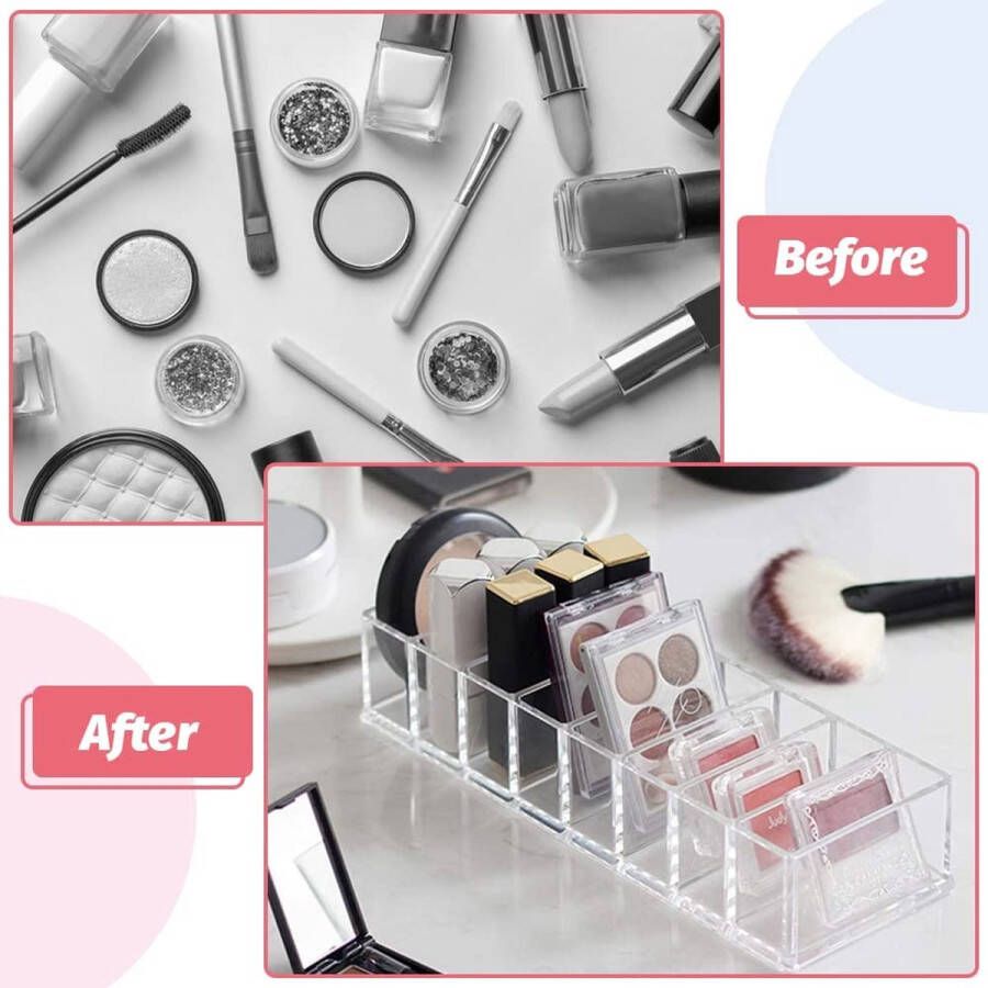 QINERSAW Set van 2 afneembare cosmetica-organizer lade 8 vakken make-up-opbergdozen beauty-organizer make-up opslag make-up transparante cosmetica doos voor wastafel badkamer