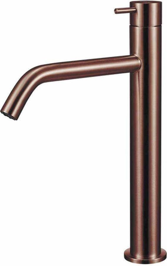 Qisani Flow verhoogde opbouw wastafelkraan 28.5cm hoog met 17.5cm uitloop Geborsteld PVD Copper (koper)