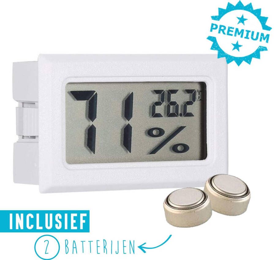 Qitch & Quisine Compacte Hygrometer Mèt Batterijen Wit Hygro- en Thermometer Digitale Luchtvochtigheidsmeter Vochtmeter Voor Binnen 2 in 1