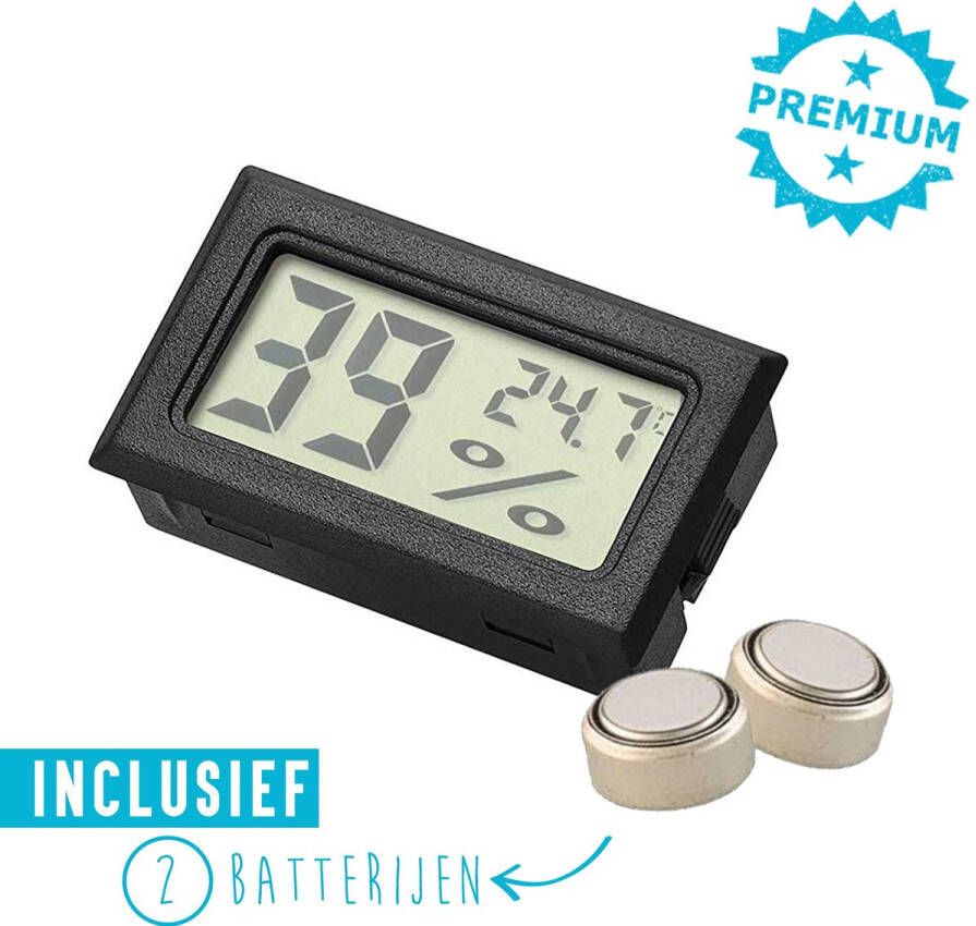 Qitch & Quisine Compacte Hygrometer Mèt Batterijen Zwart Hygro- en Thermometer Digitale Luchtvochtigheidsmeter Vochtmeter Voor Binnen 2 in 1