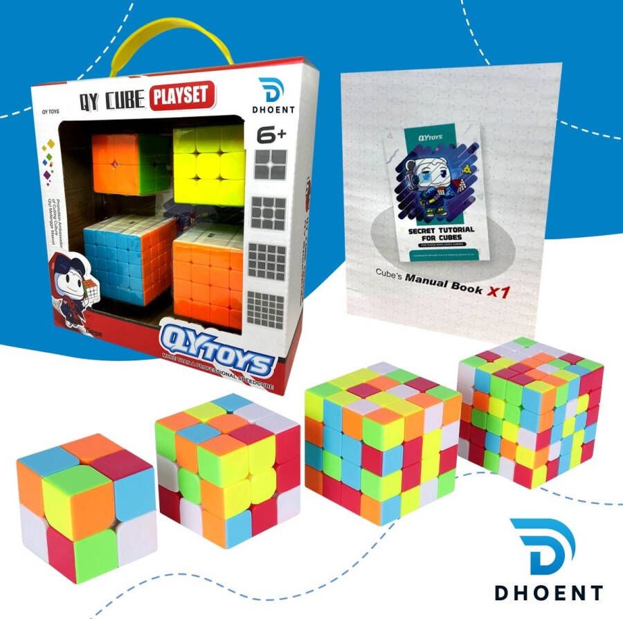 QIYI CUBE Dhoent s QY Speed Cube 4 in 1 Playset Rubics Cube Rubiks Kubus Breinbreker Volwassenen Kinderen 2x2 3x3 4x4 5x5 Incl NL E-Book Luxe Giftbox