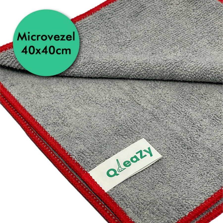 QleaZy 10x Soft microvezeldoek 40 x 40 cm Grijs-Rood