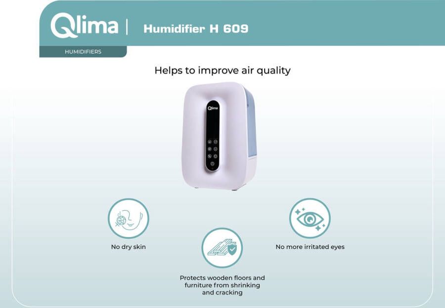 Qlima H 609 Luchtbevochtiger Vernevelt 9.5L dag Warme en koude nevel Fluisterstil