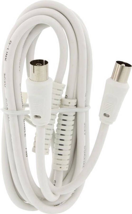 Qlinq Q-Link Coax kabel 3CV2 HF 2 meter stekker recht Wit