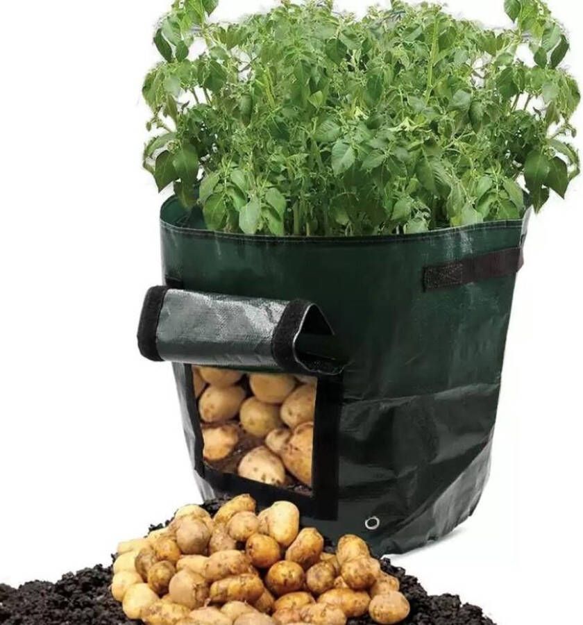 Qrola DUOPACK design aardappelzak maat M kweekzak voor aardappelen wortels uien etc 2 stuks met oogstluik groeizak moestuin balkon tuinieren kweken lente moestuinbakken