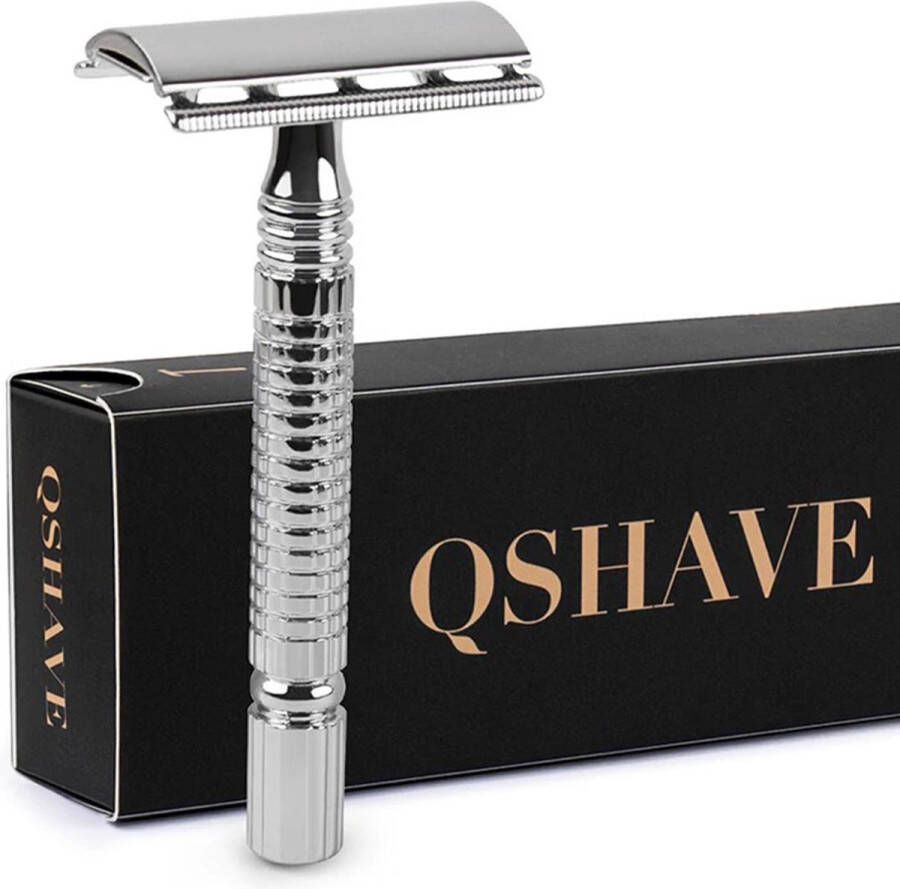 Qshave Safety razor + 5 titanium scheermesjes – dubbelzijdig scheermes voor mannen en vrouwen – klassiek scheermes