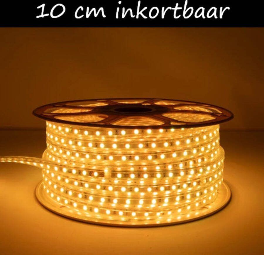QUALEDY LED Strip 230V Oranje inkortbaar per 10cm 120LEDs m 560Lm m IP65 Dimbaar 4 meter