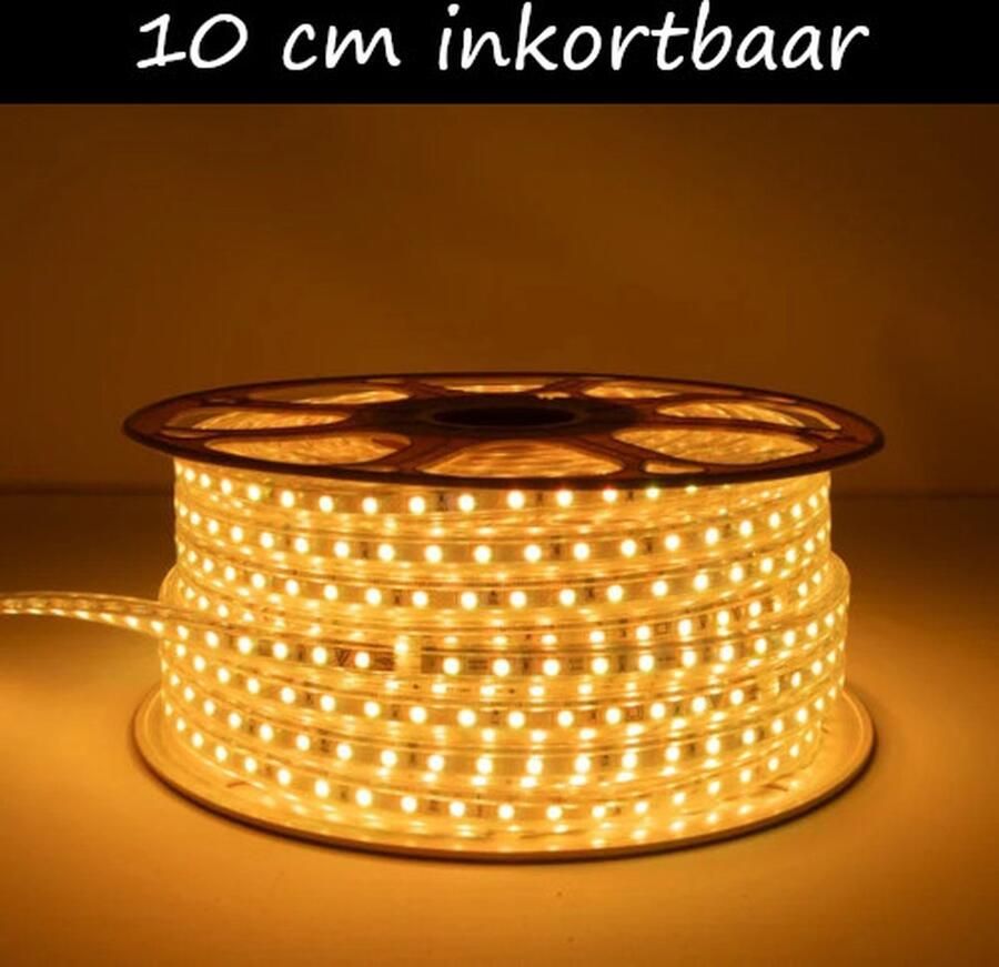 QUALEDY LED Strip 230V Oranje inkortbaar per 10cm 120LEDs m 560Lm m IP65 Dimbaar 9 meter