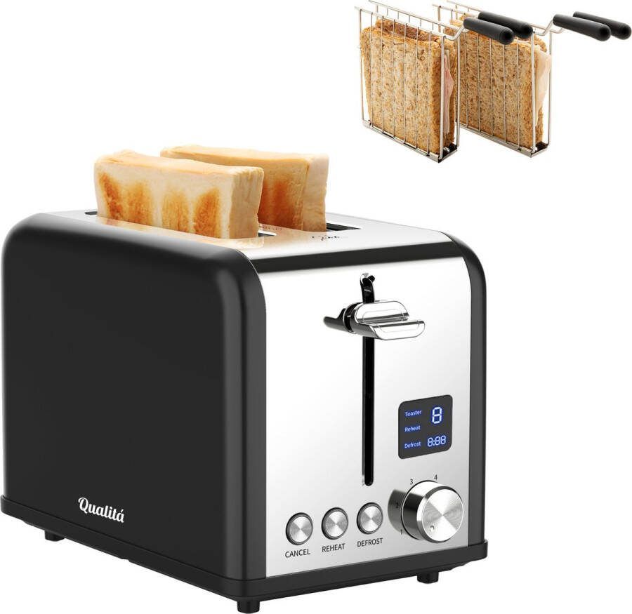 Qualita Qualitá Broodrooster met TostiKlemmen Retro Tostiapparaat Sandwichrooster Croque Monsieur Toestel RVS Zwart