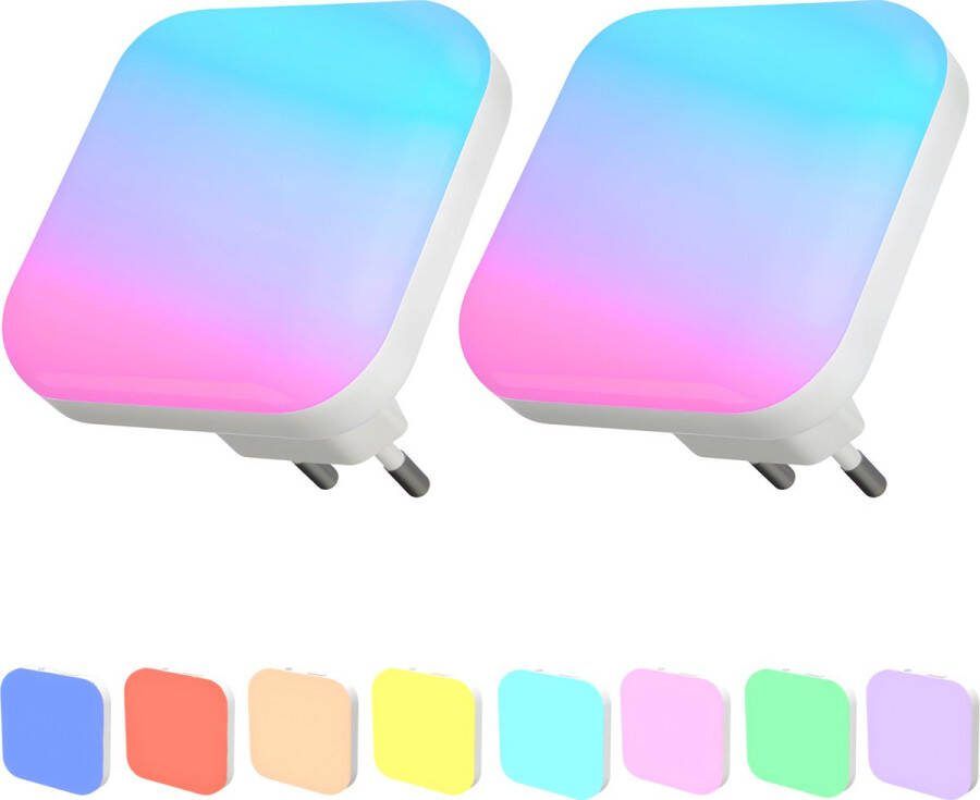 Quality Needz LED Nachtlampje Kinderen & Volwassenen 2 Stuks 8 Verschillende kleuren Nachtlampje Stopcontact Stekkerlamp Multi Colour Stopcontactlamp Baby 2 Standen 2024 Model