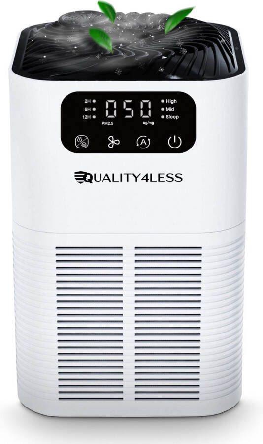 Quality4less ™ Luchtreiniger Air Purifier met HEPA 13 Filter + Koolstoffilter 150m3 u Digitale Display Luchtkwaliteit Indicator 3 Standen Ultra stil Aromatherapie Helpt tegen stof allergieën huisstofmijt en hooikoorts