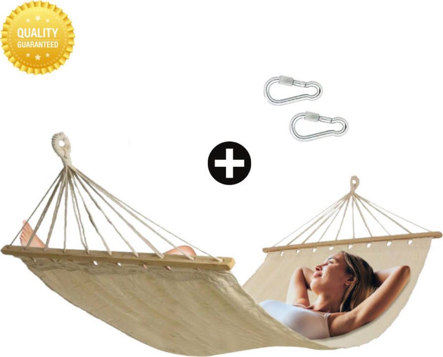 Fleau Luxe Hangmat met Spreidstok Beige 100% Katoen Comfortabel Inclusief 2 karabijnhaken Zonder Standaard met Bevestigingsmateriaal 100 x 200cm