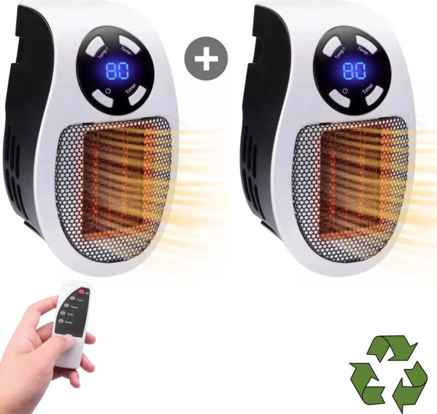 Qualix Stopcontact Verwarming 2x 500W Elektrisch Afstandsbediening en Timer Mini Heater Keramische Kachel