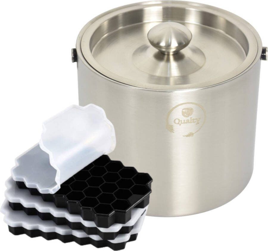 Qualty – IJsemmer – Wijn Koeler – Champagnekoeler – Wine Cooler – Champagne Emmer – IJsemmer Groot – Wijn Emmer – IJsemmer met deksel – IJsemmer Dubbelwandig met Deksel – IJsemmer met Tang – IJsemmers – 3 0L – IJsblokjesvorm – Met Deksel
