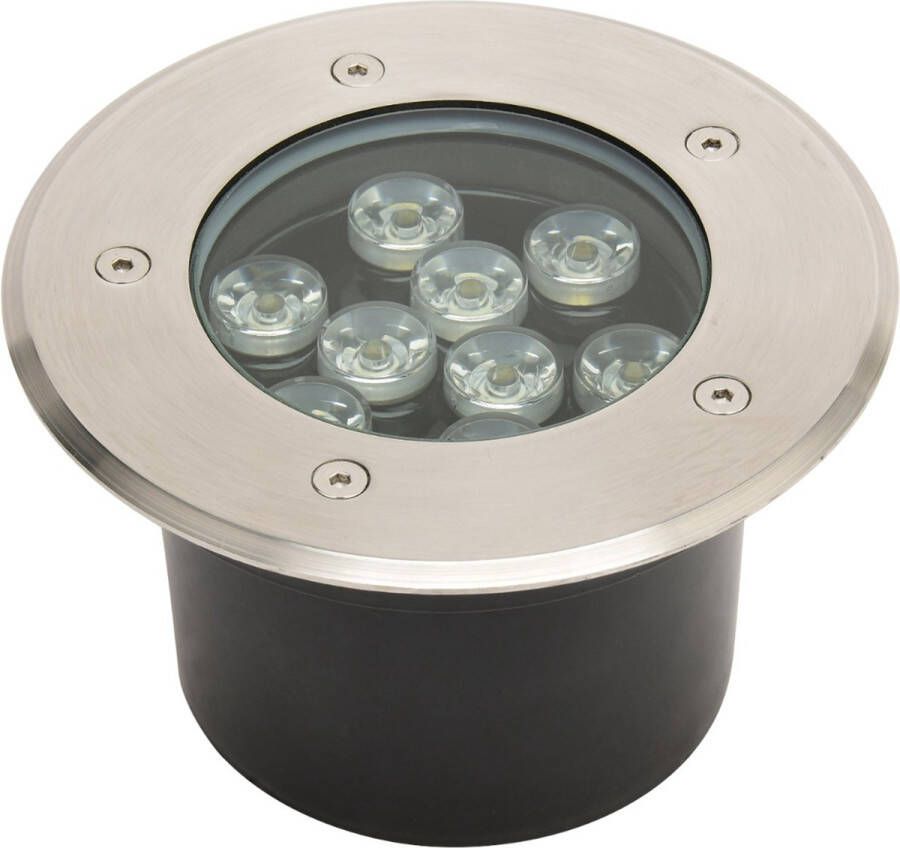 Qualu LED Grondspot Aruz Inbouw Rond 9W Waterdicht IP67 Natuurlijk Wit 4000K Rond Mat Chroom RVS