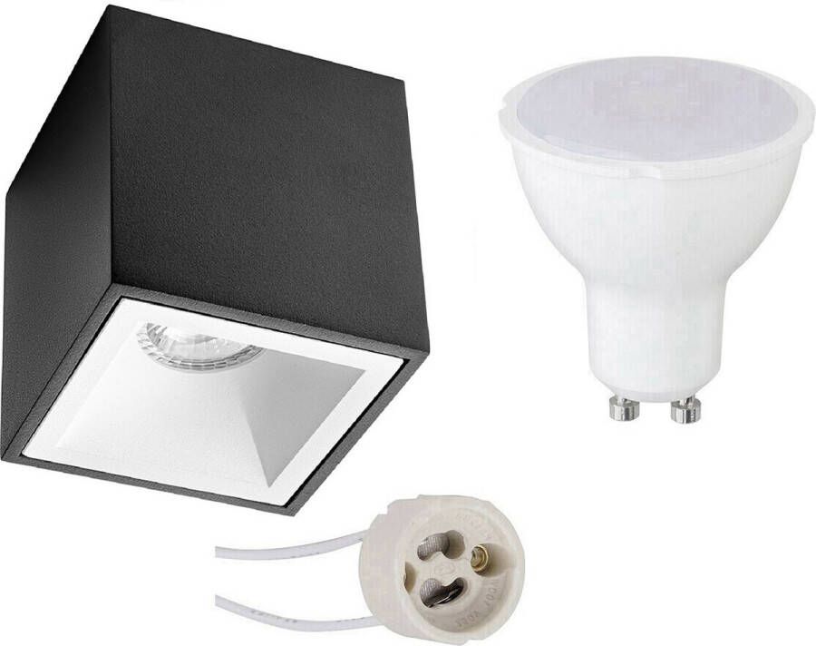 Qualu Opbouwspot Set Proma Cliron Pro GU10 Fitting Opbouw Vierkant Mat Zwart Wit 6W Warm Wit 3000K Verdiept 90mm
