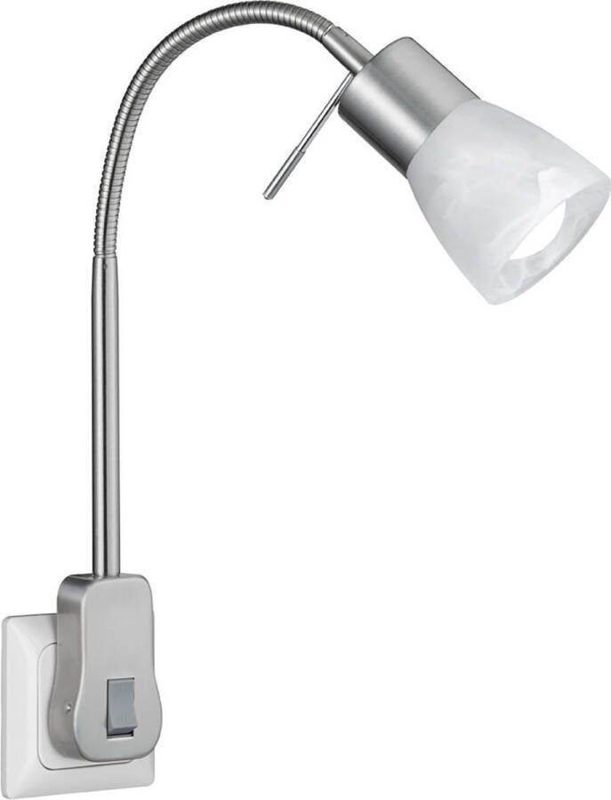 Qualu Stekkerlamp met Schakelaar Torna Levino E14 Fitting 6W Warm Wit 3000K Mat Nikkel Aluminium