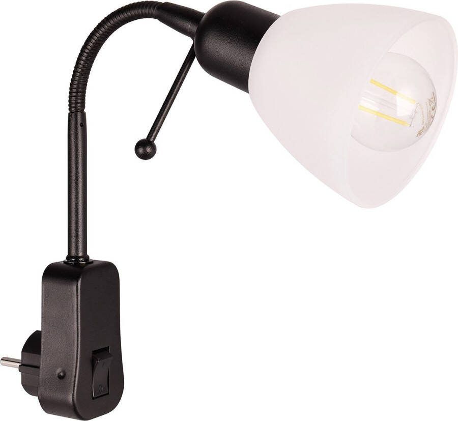 Qualu Stopcontact Lamp met Schakelaar Torna Likapa Rond Mat Zwart Metaal E14 Stekkerlamp Stekkerspot