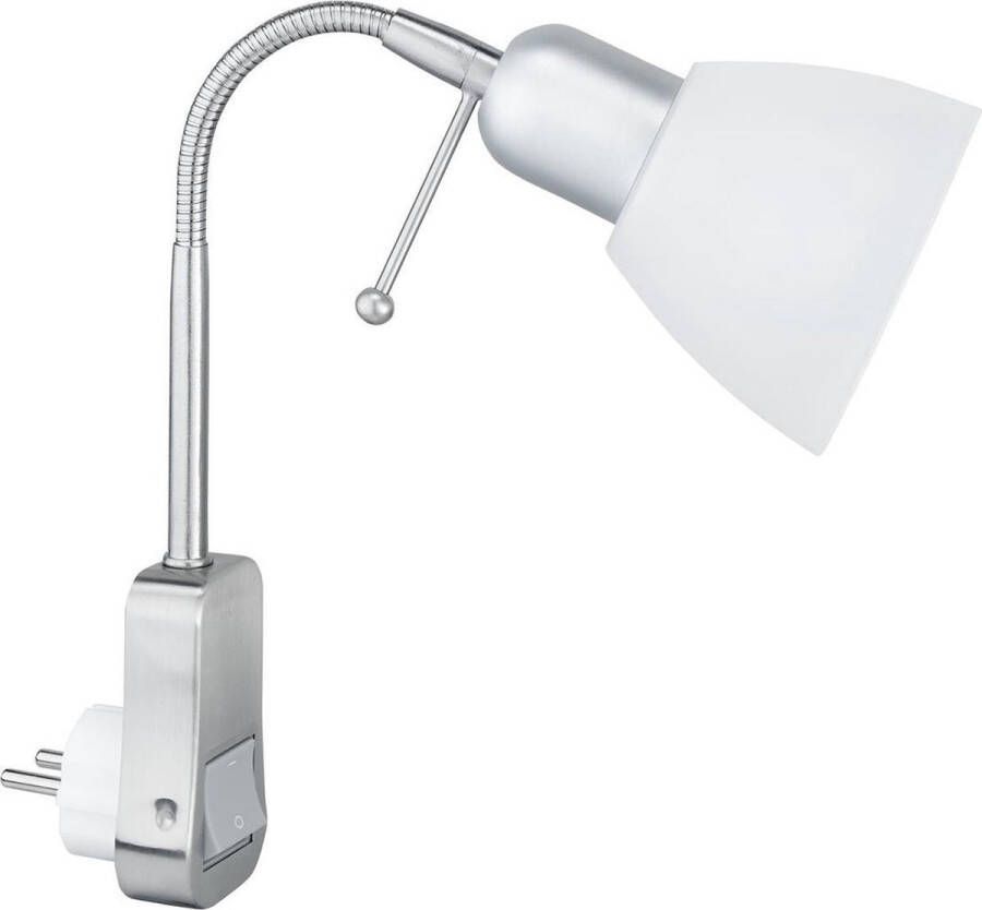 Qualu Stopcontact Lamp met Schakelaar Torna Rond Mat Chroom Aluminium E14 Stekkerlamp Stekkerspot