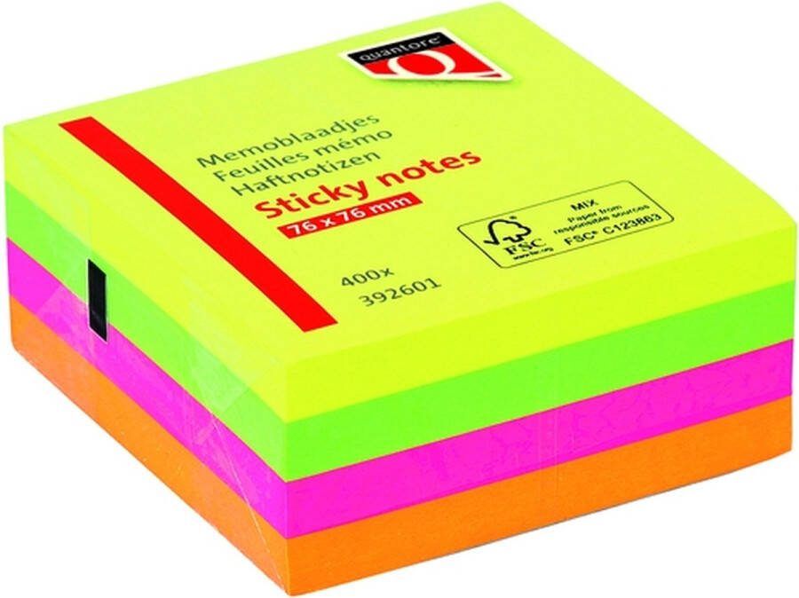 Quantore Memoblok 76x76mm neon kleuren assorti 4 kleuren