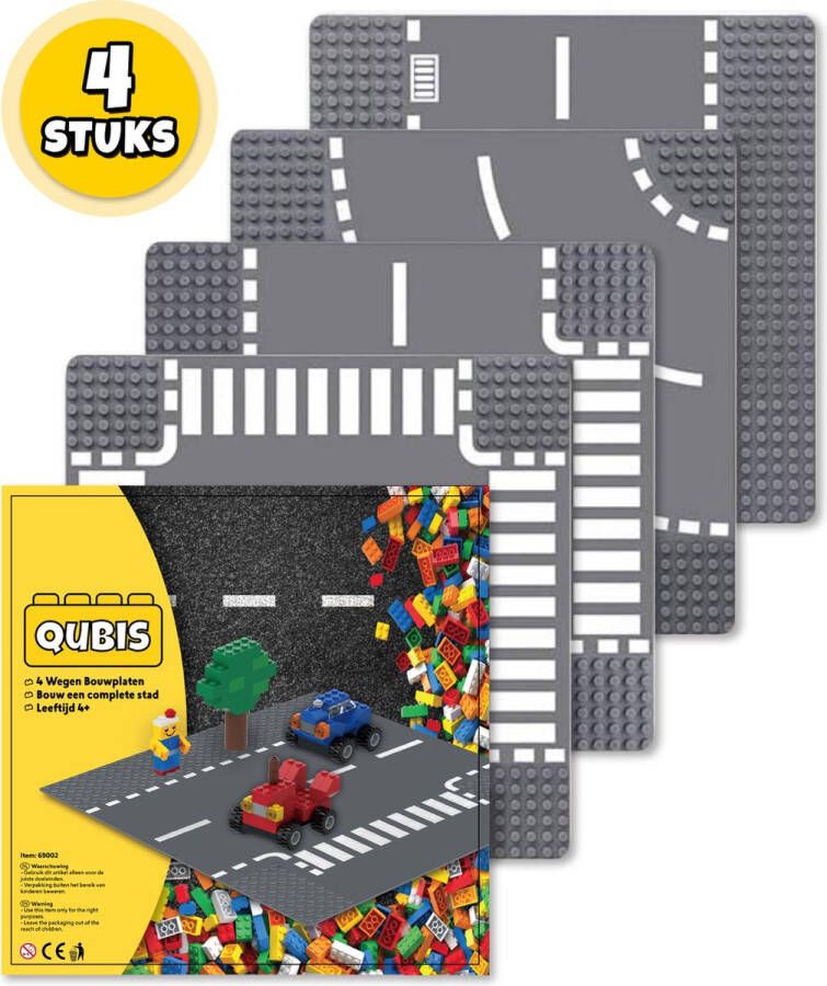 Qubis Complete Set Wegplaten geschikt voor LEGO 4 Stuks Wegen Bouwplaten Straat Bouw Platen Weg Plaat Voor Classic Bouwstenen