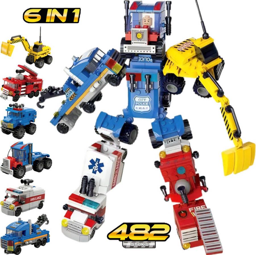 QuchiQ Transformers speelgoed Robot speelgoed Robots Bouwsets Speelgoed auto Politie Brandweerauto Bouwpakket Geschikt voor LEGO Speelfiguren sets 482 bouwstenen