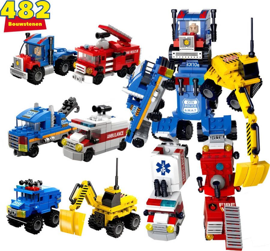 QuchiQ ™ Robot speelgoed Robots Bouwsets Transformers speelgoed auto Politie Brandweerauto Bouwpakket Geschikt voor LEGO Speelfiguren sets 356 bouwstenen