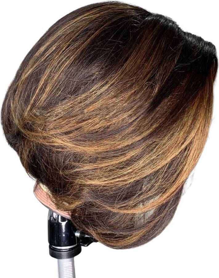 Queen Nala B.O.S.- Bruin Gekleurde Pixie Cut Menselijk Haar Pruiken Voor Vrouwen Braziliaanse Lijm loze Ombre Korte Menselijk Haar Pruik Rechte Hoogtepunt Pre Geplukt 13x4