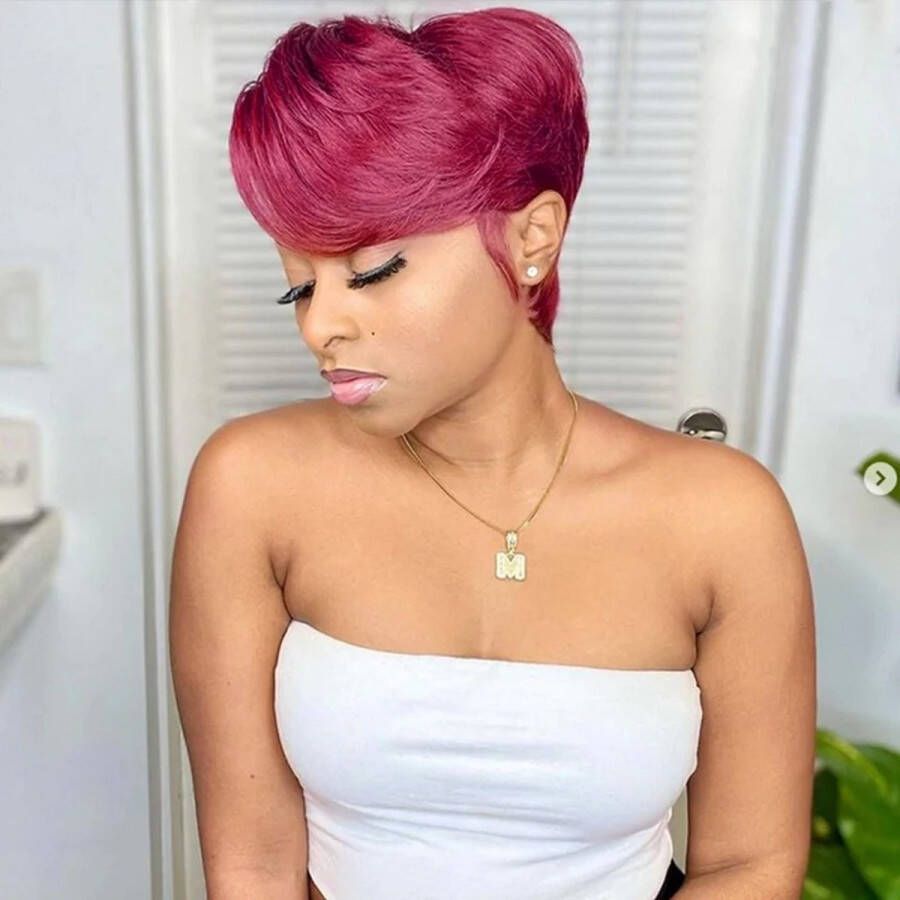 Queen Nala Braziliaanse Bobe Straight Pixie Cut Pruik Met Pony Lijm loze Rode Menselijk Haar Pruik Korte Bob Human Hair Pre Geplukt 13x4