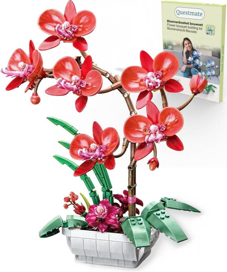 Questmate Bloemen Bouwset Orchidee Rood Bloemenboeket & Kunstbloemen Set voor volwassenen