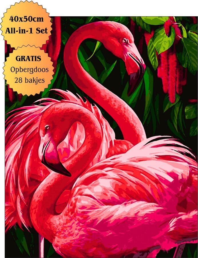Quick eye Store Diamond painting Volwassenen Complete set Ronde steentjes 40cm x 50cm 2 Flamingo's
