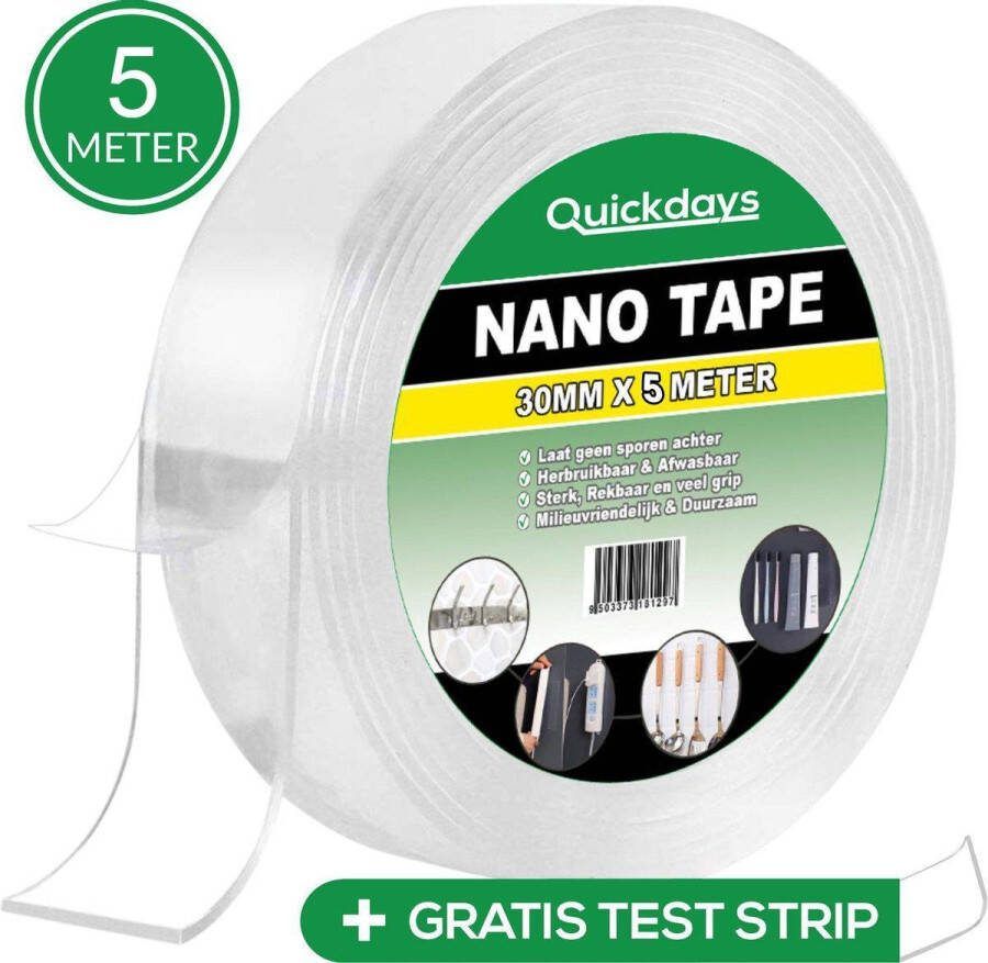QuickDays Dubbelzijdig Nano Tape Met Test Strip – Herbruikbaar en Waterproof – 5 Meter Plakband Extra Sterk