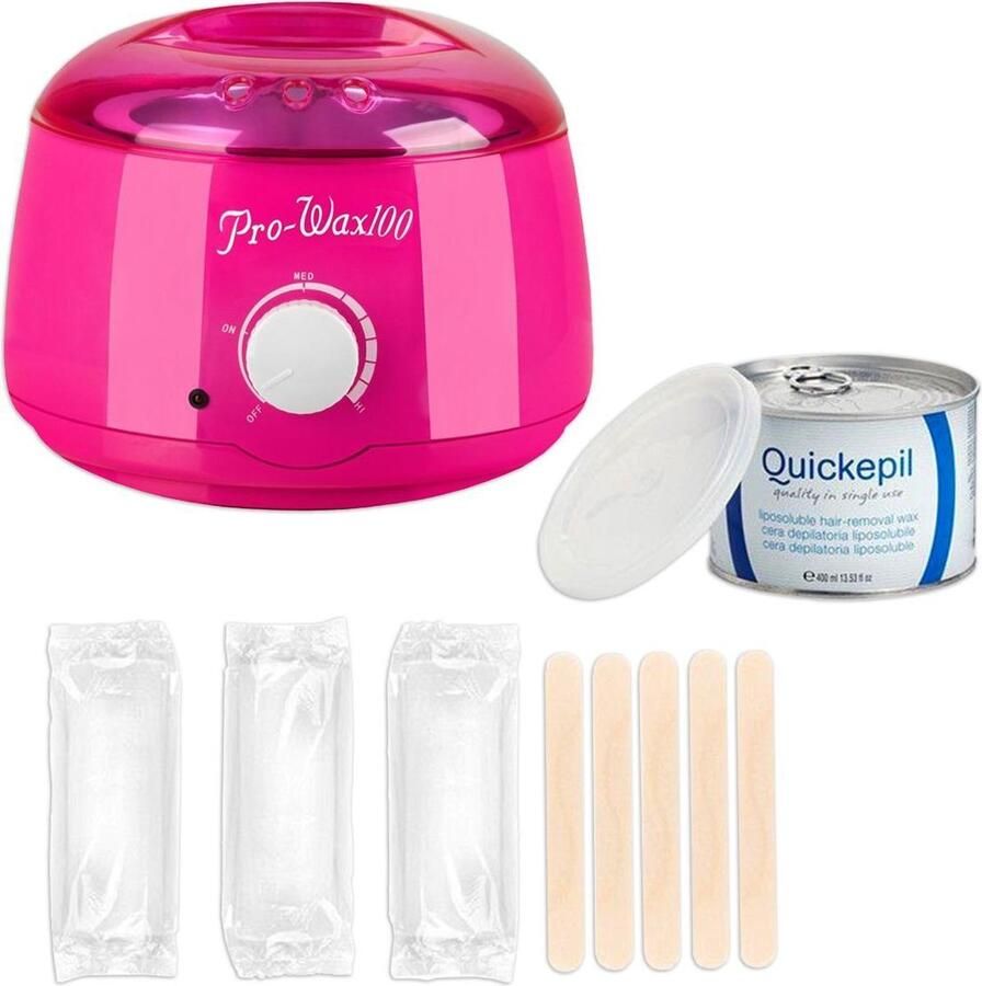 Quickepil Waxapparaat starterset 12. 100Watt Roze Wax Ontharen Apparaat Ontharingsset Wax Strips Waxverwarmer Epileren