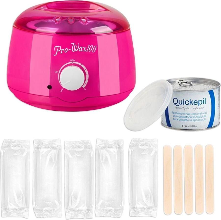 Quickepil Waxapparaat starterset 13. 100Watt -Roze Wax Ontharen Apparaat Ontharingsset Wax Strips Waxverwarmer Epileren