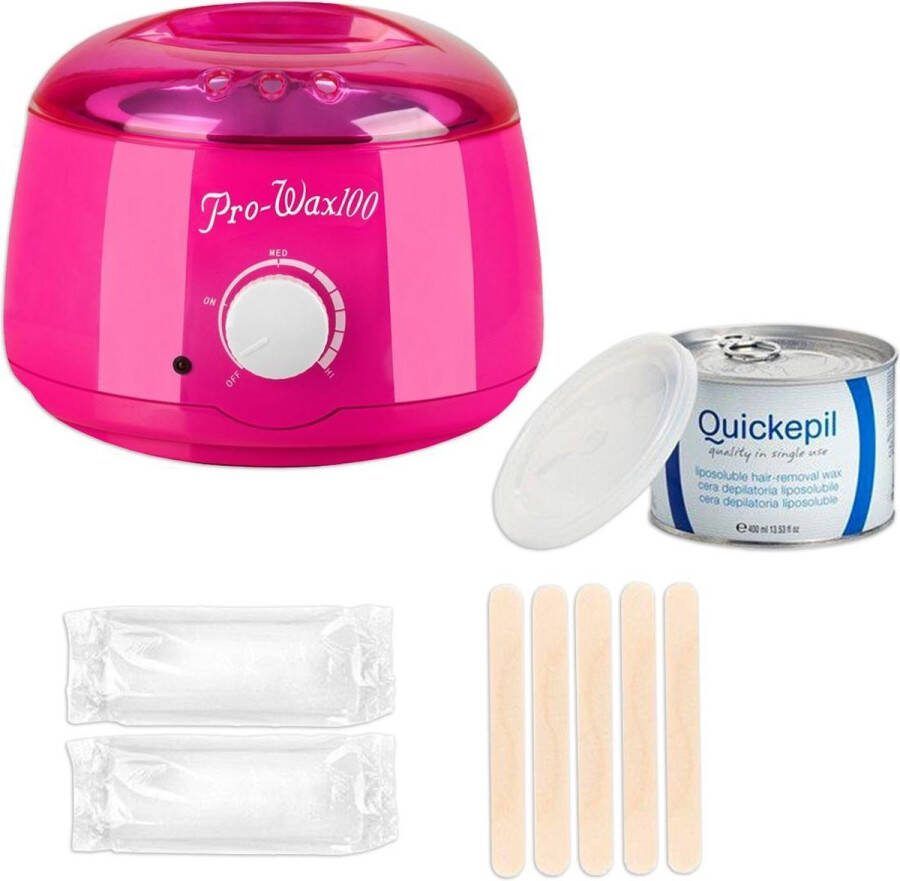 Quickepil Waxapparaat starterset 11. 100Watt -Roze -Wax Ontharen Apparaat Ontharingsset Wax Strips Waxverwarmer Epileren