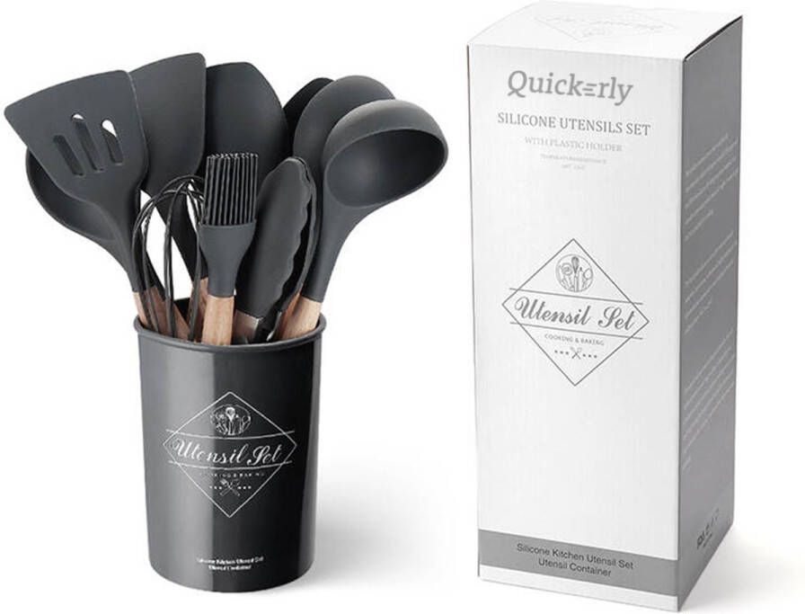 Quickerly Keukengerei Set Keukengerei Bundel Keukenhulpmiddelen Set Kookgerei Set Keukengadget Set Zwart 12 Stuks