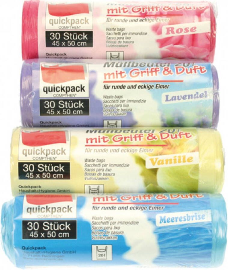 Quickpack Pedaal emmer zakken 4 rollen a 30 Pedaalemmerzakken met handvat 20 liter Met kleur & geur