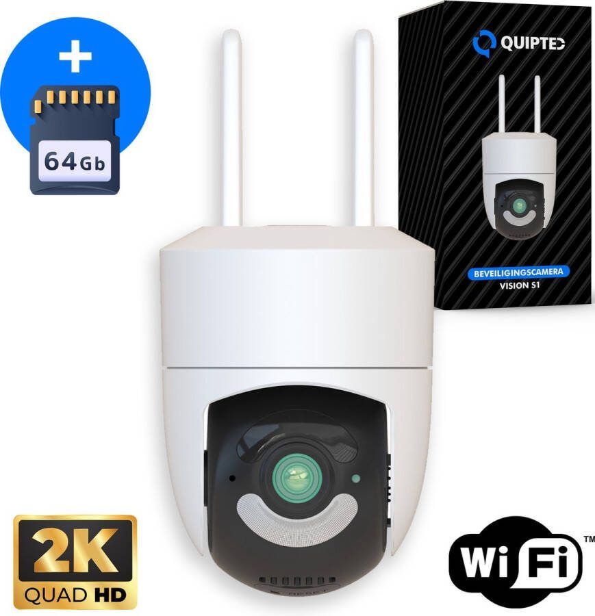Quipted S1 Beveiligingscamera Buiten – Buiten Camera Met Nachtzicht – Buitencamera Security camera 2K HD 4MP Met WiFi en APP Incl. 64GB SD