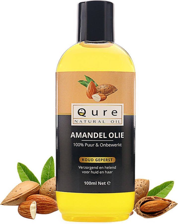 Qure Natural Oil Amandelolie 100ml Biologisch 100% Puur & Onbewerkt Koudgeperste Zoete Amandel Olie voor Haar Huid en Lichaam Huidolie Haarolie