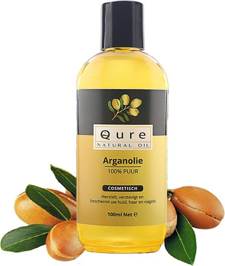 Qure Natural Oil Arganolie 100ml Biologisch 100% Puur & Onbewerkt Argan Olie voor Gezicht Haar en Lichaam Huidolie Haarolie Moroccan Argan Oil