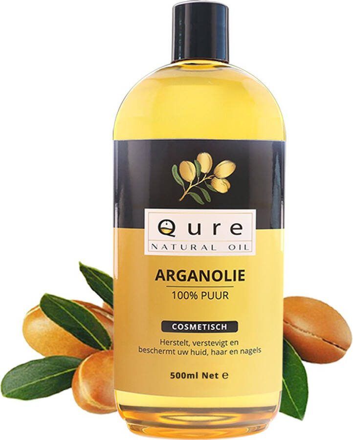 Qure Natural Oil Arganolie 500ml + Pompje Biologisch Voordeelverpakking Voor haar huid en gezicht |100% Puur & Onbewerkt Moroccan Argan Oil Huidolie Haarolie
