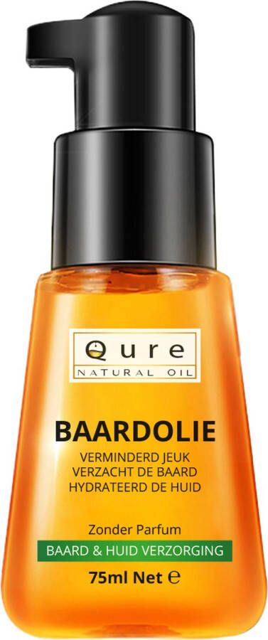 Qure Natural Oil Baardolie 75ml | | Ultieme Baard Verzorgingsolie in een Praktische en Elegante Fles | Zonder Parfum | Baard olie