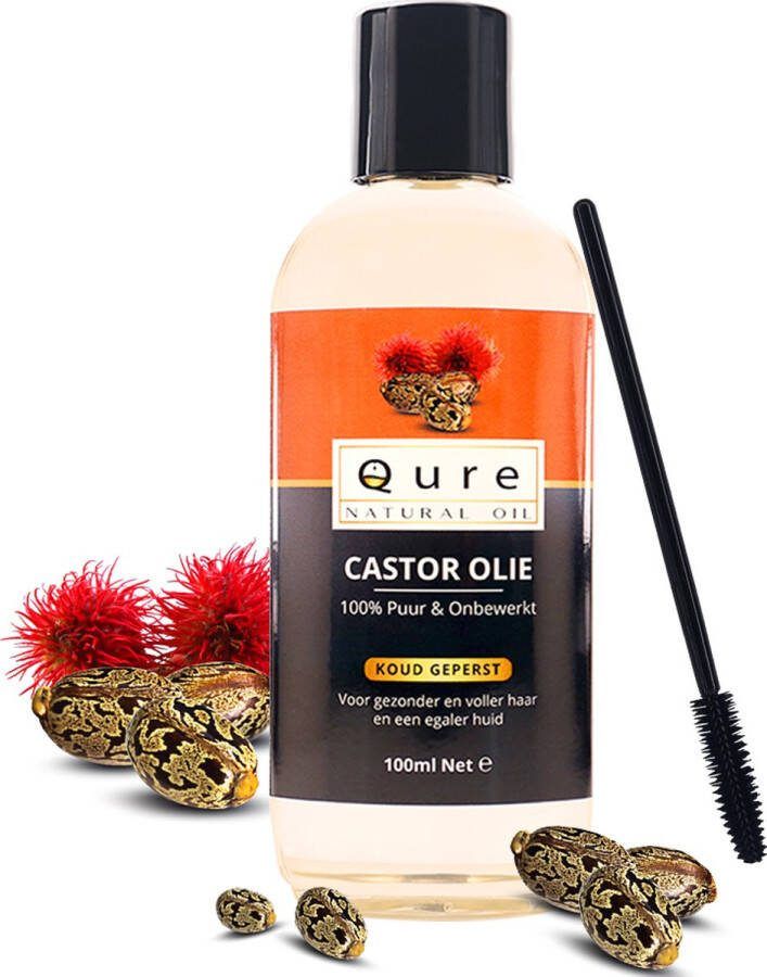 Qure Natural Oil Castor Olie 100ml Biologisch 100% Puur & Onbewerkt Food-Grade Kwaliteit Koudgeperste Castor Oil voor Haar Huid wenkbrauw en wimpers Huidolie Haarolie